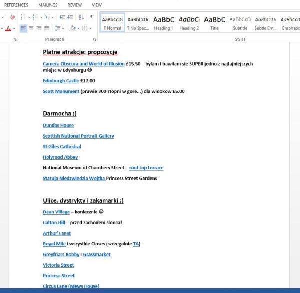 plan wycieczki do Edynburga